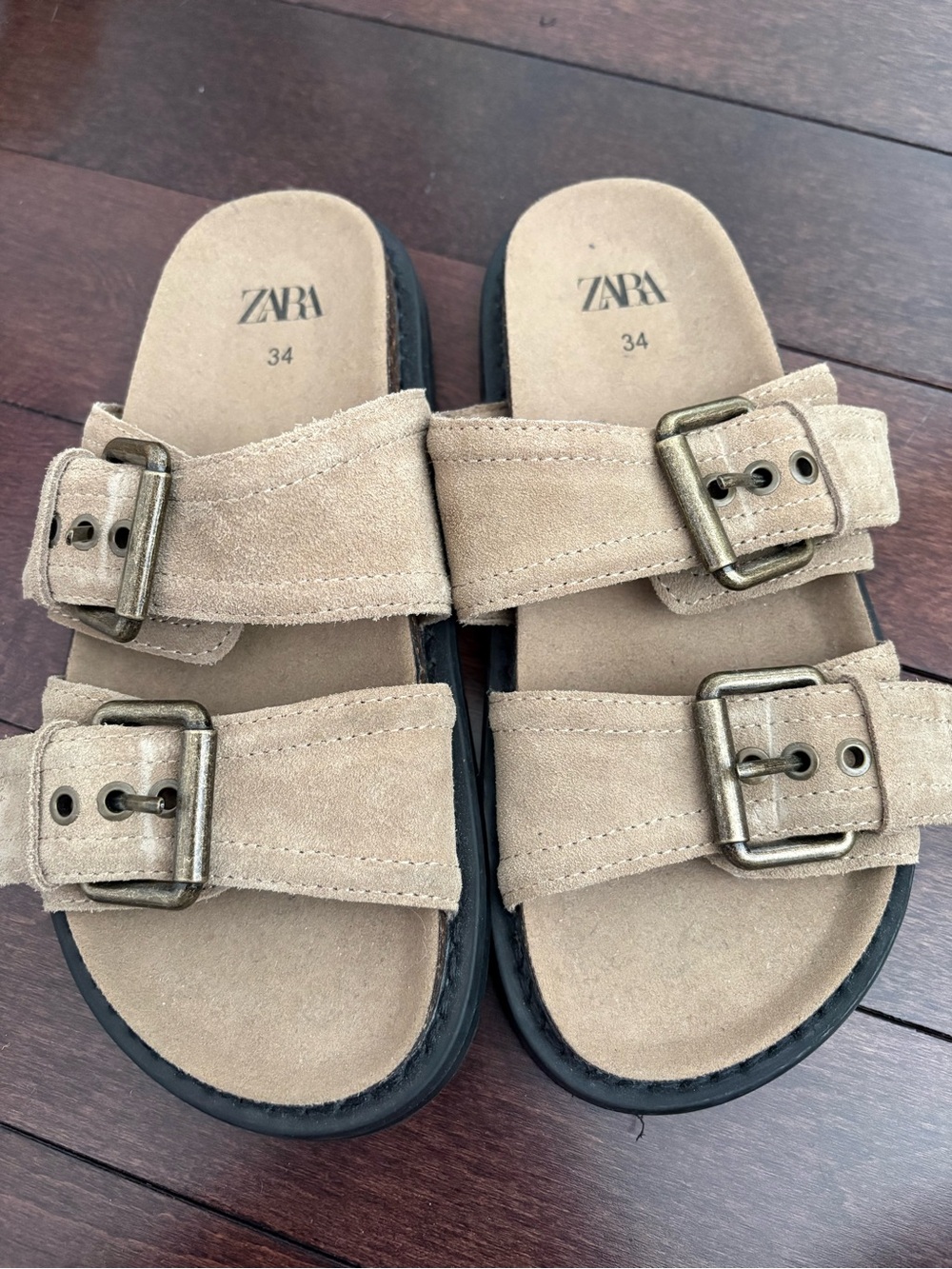 ZARA Tan Suede Double-Buckle Kids Sandals